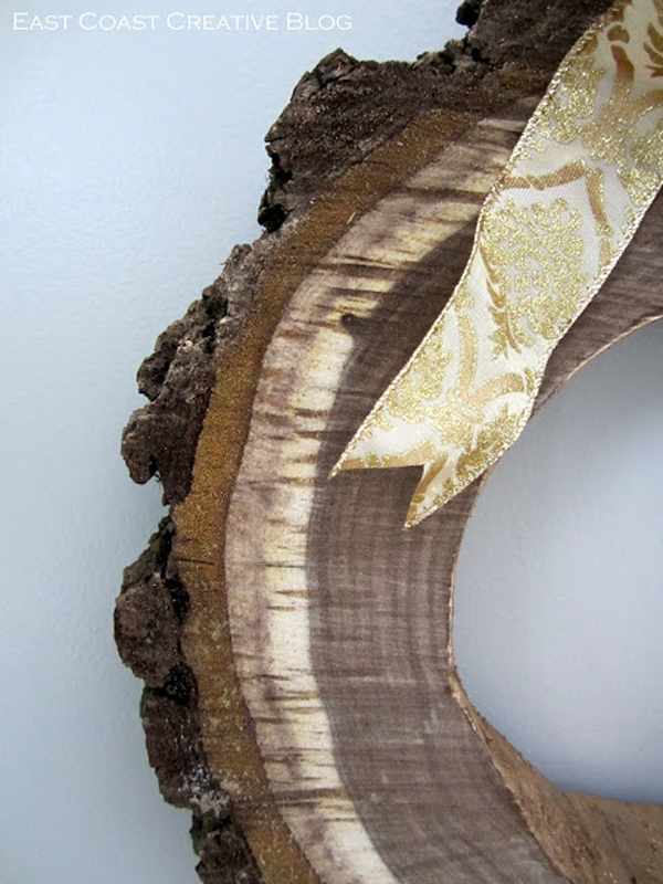 Wood wreath with gold ribbon