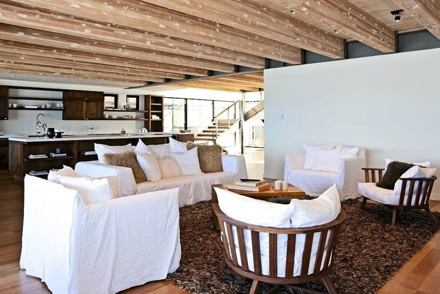 Wooden beams accentuate the ceiling