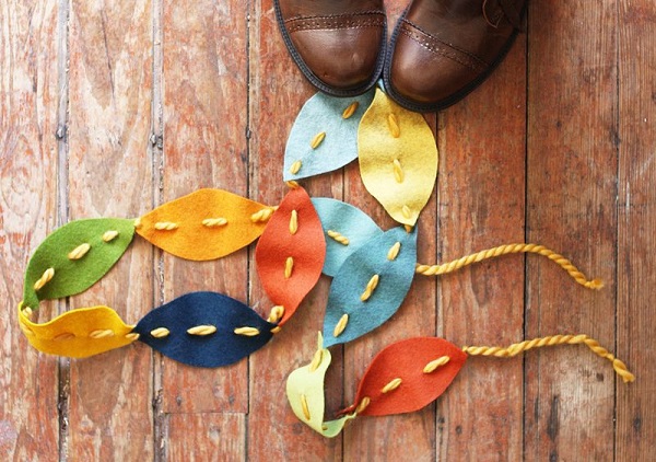 Yarn and felt leaf garland