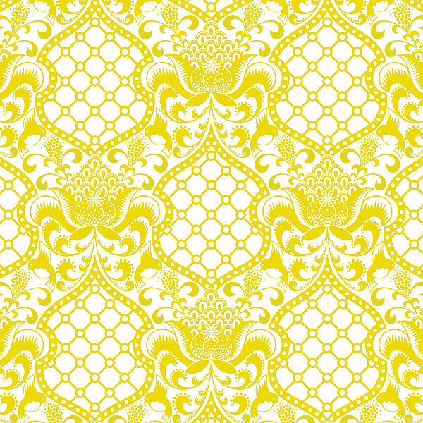 Yellow brocade wallpaper from Jonathan Adler