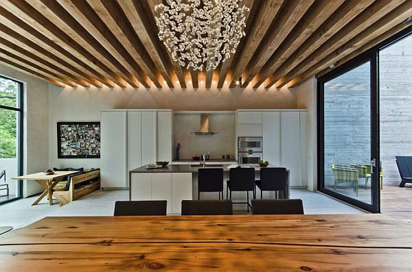 kitchen with wooden exposed beams