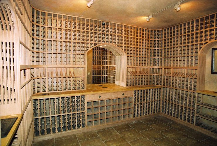 wine cellar in Santa Rosa with three nooks and beautiful stone tile
