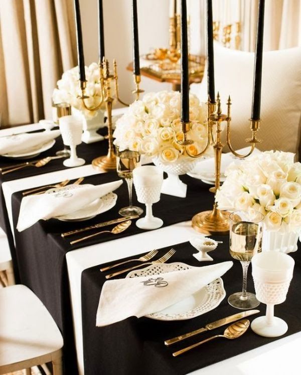 black and white thanksgiving table