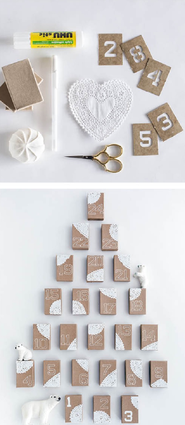 Advent calendar with doily accents