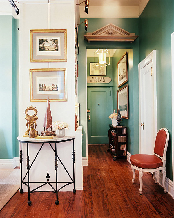 Architectural pieces in a colorful hallway