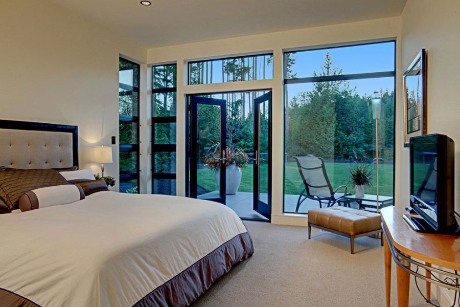 Beautiful bedroom connected with the green landscape