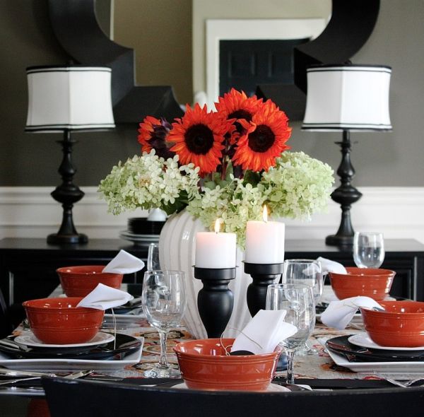 Black and white table decoration with a hint of red