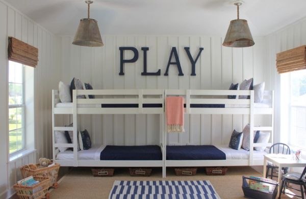 Blue and white color scheme is a classic that always works for boys' bedroom