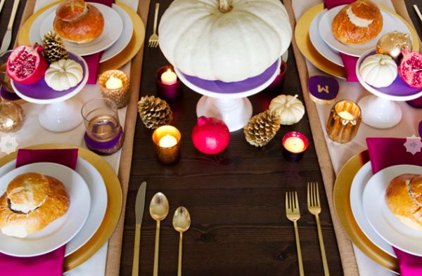 Colorful Thanksgiving table setting idea