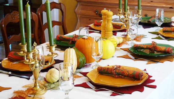 Colorful Thanksgving table with green goodness