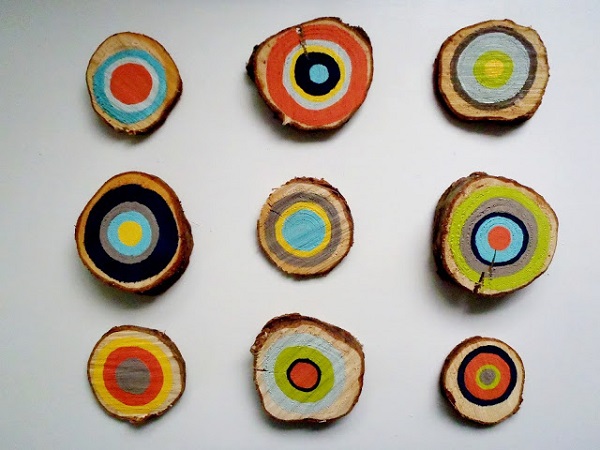 Colorful wooden cross section wall art