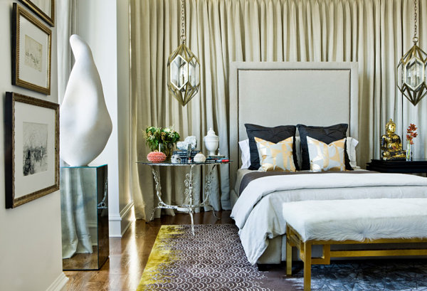 Decadent bedroom with silver and gold details