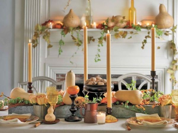 Decorated Fireplace mantel in the backdrop complements the table elegantly