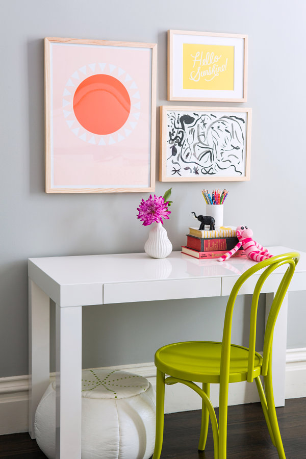 Desk area in a chic girl's bedroom