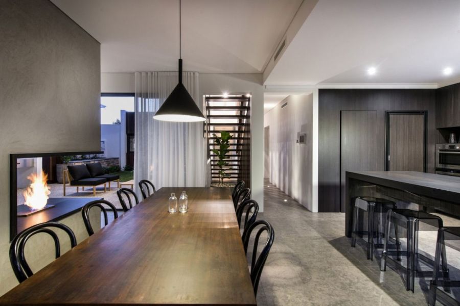 Dining area and the kitchen in an open floor plan