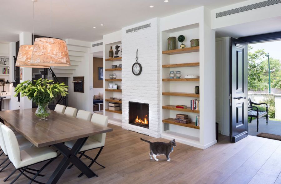 Dining area with fireplace