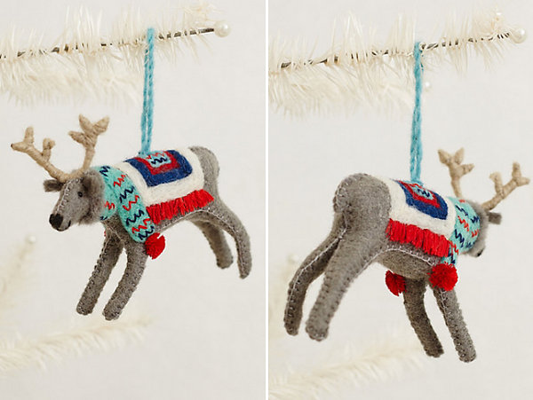 Felted wool reindeer ornament