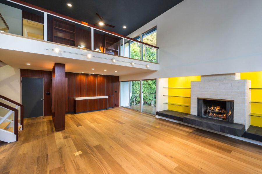 Fireplace in the open living room