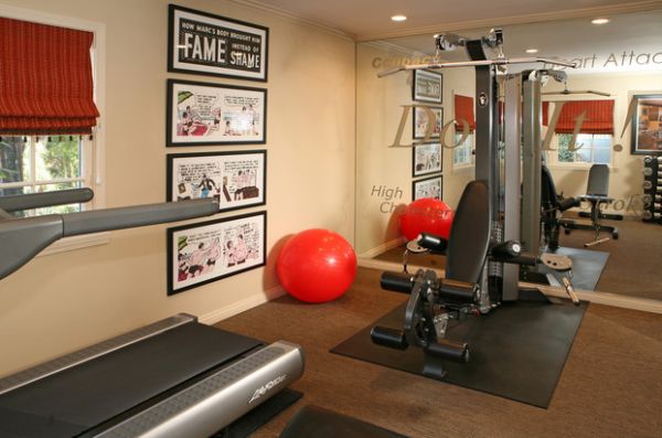 Framed comic book pages make a colorful addition to the home gym