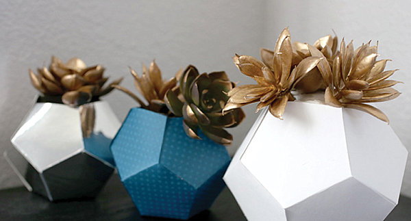 Gold succulent origami planter