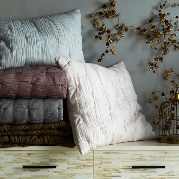 Gray bedroom featuring pillows from West Elm