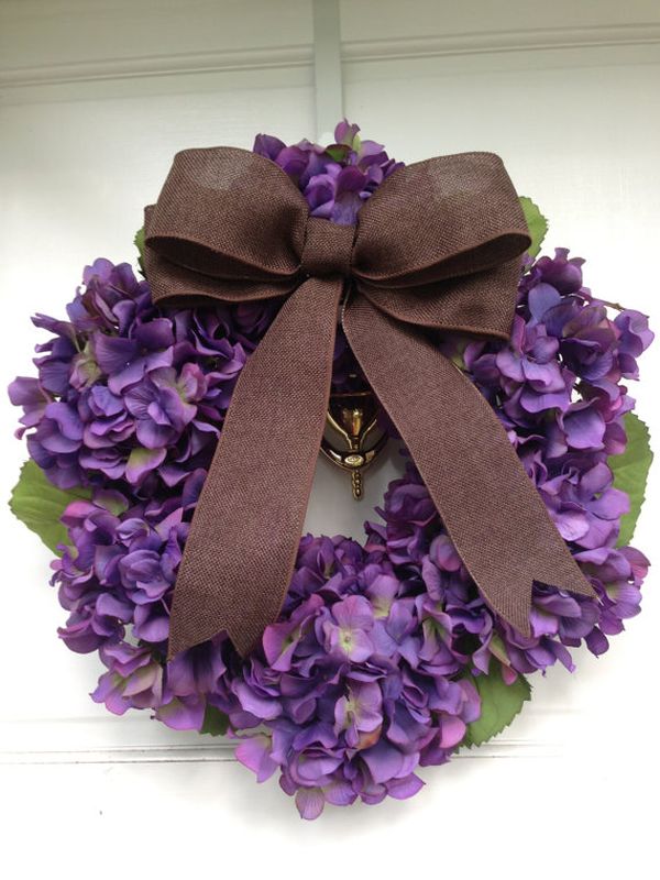 Greet your guests with a vivacious deep purple hydrangea wreath