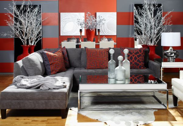 Grey Red And Black Living Room