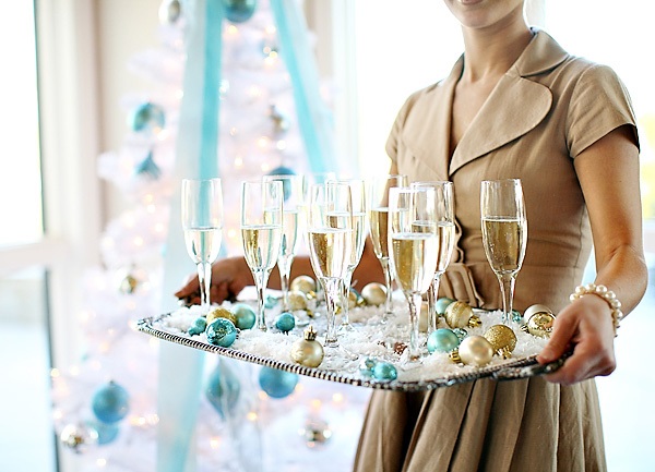 Holiday decor in aqua and gold