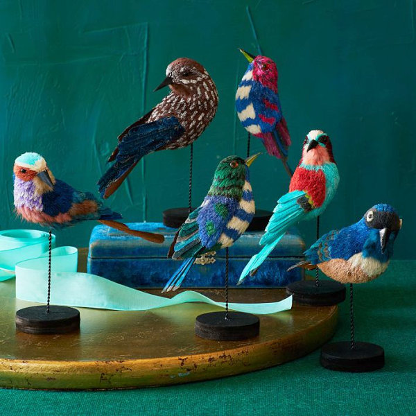 Jewel-toned sisal birds