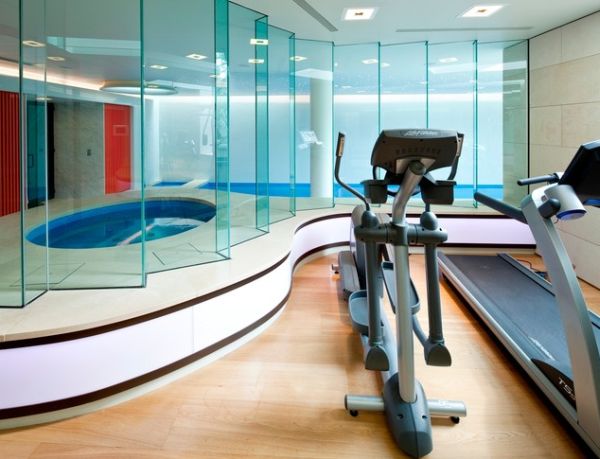 Lavish home gym with a spa and swimming pool in the basement!