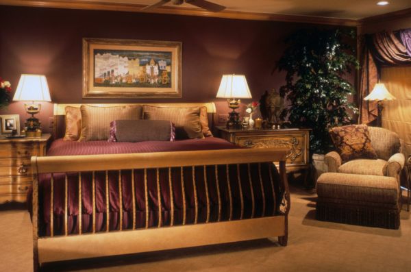 Lavish master bedroom with a sleigh style bed