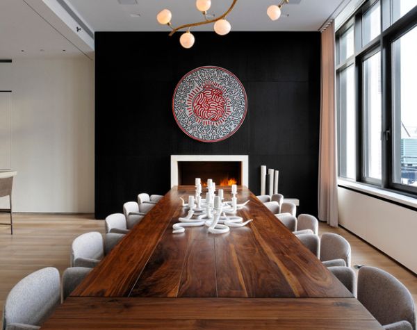 Lighting fixture complements the dining table perfectly