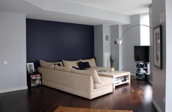 Living room with accent wall and matching throw pillows