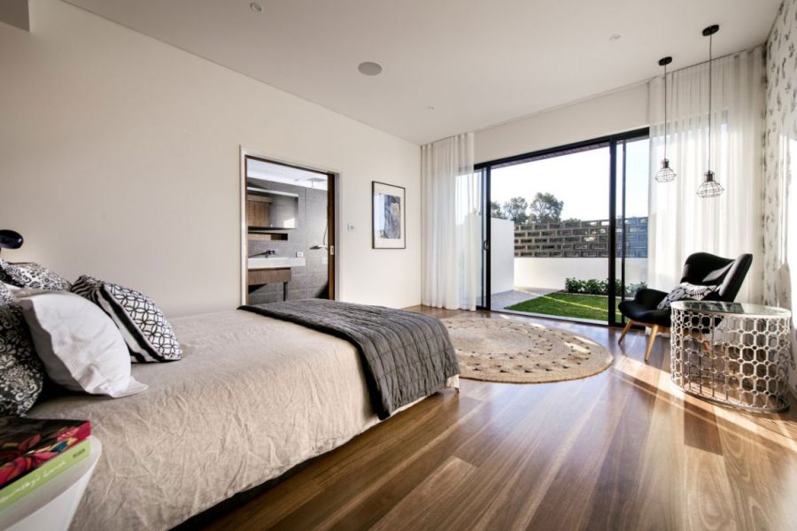 Modern bedroom with courtyard view