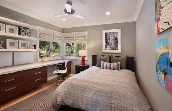 Modern teenage boys rooms in trendy muted grey