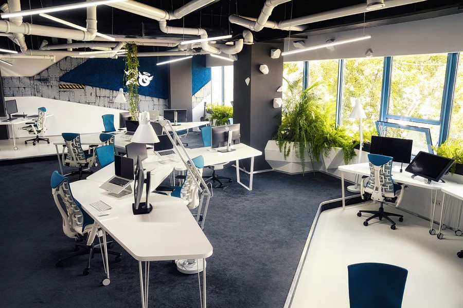 Office interior with high ceiling