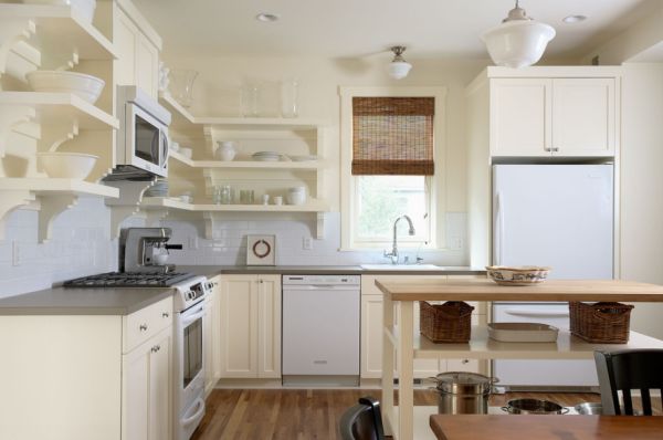 Paint the kitchen shelves in a coherent fashion