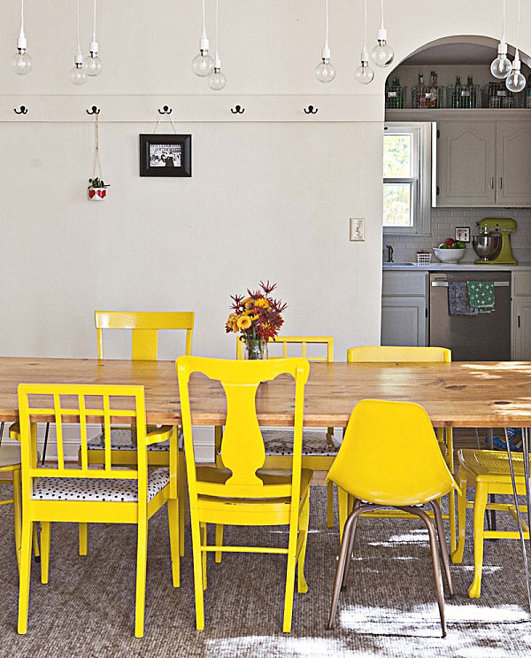 Painted yellow chairs