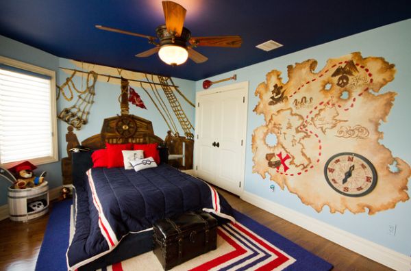 Pirate-themed bedroom with a fabulous painted ceiling