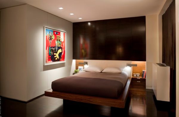 Platform bed integrated with built-in nightstands saves up space in the small bedroom