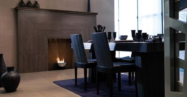 Simple and minimal modern fireplace in the dining room