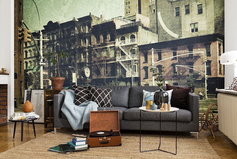 Sixth Avenue wall mural in the living room