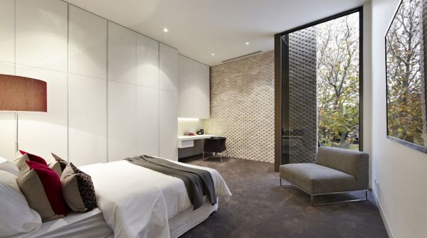 Sleek and modern bedroom with plenty of shelf space