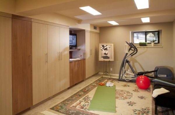 Small basement home gym and yoga area