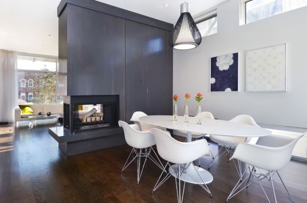 Smart design of the dining room fireplace