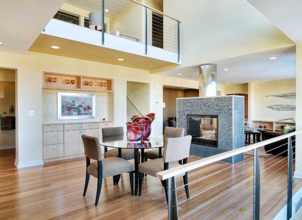 Standalone fireplace steals the show here