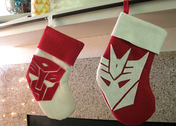 Stockings with a Transformers theme