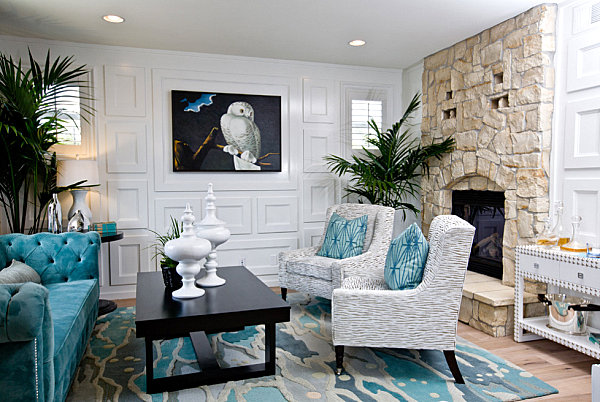 Stylish living room featuring shades of blue