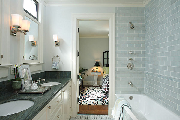 Subway tile in a modern townhome bathroom