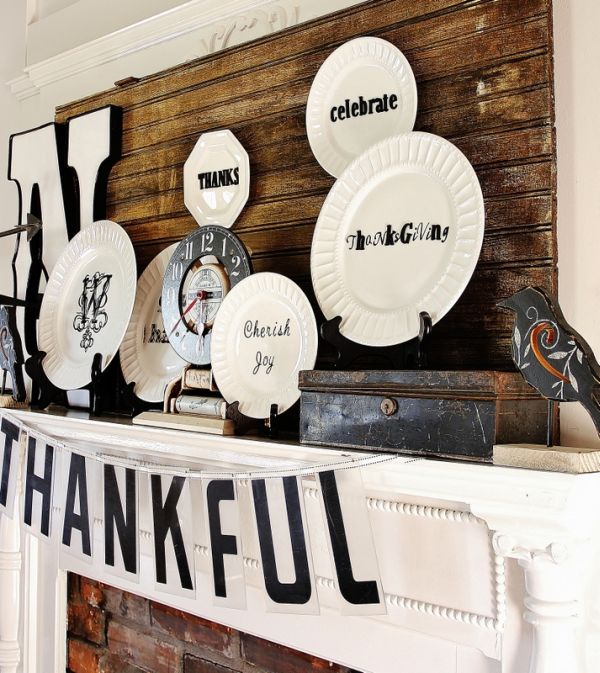 Thanksgiving mantel in chic black and white